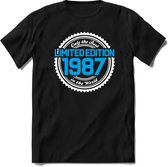 1987 Limited Edition | Feest Kado T-Shirt Heren - Dames | Wit - Blauw | Perfect Verjaardag Cadeau Shirt | Grappige Spreuken - Zinnen - Teksten | Maat XL