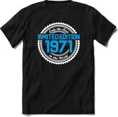 1971 Limited Edition | Feest Kado T-Shirt Heren - Dames | Wit - Blauw | Perfect Verjaardag Cadeau Shirt | Grappige Spreuken - Zinnen - Teksten | Maat XL