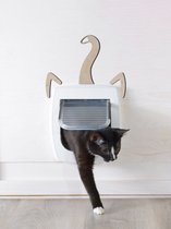 DEUR DECORATIE / DOOR DECORATION - KATTENACCESSOIRES / CAT ACCESSORIES - KATTENLUIK TOPJE / CAT DOOR TIP - 15 x 20cm - LICHT HOUT / NATURAL WOOD - TUXEDO MITTED KITTY PASS - INTERI