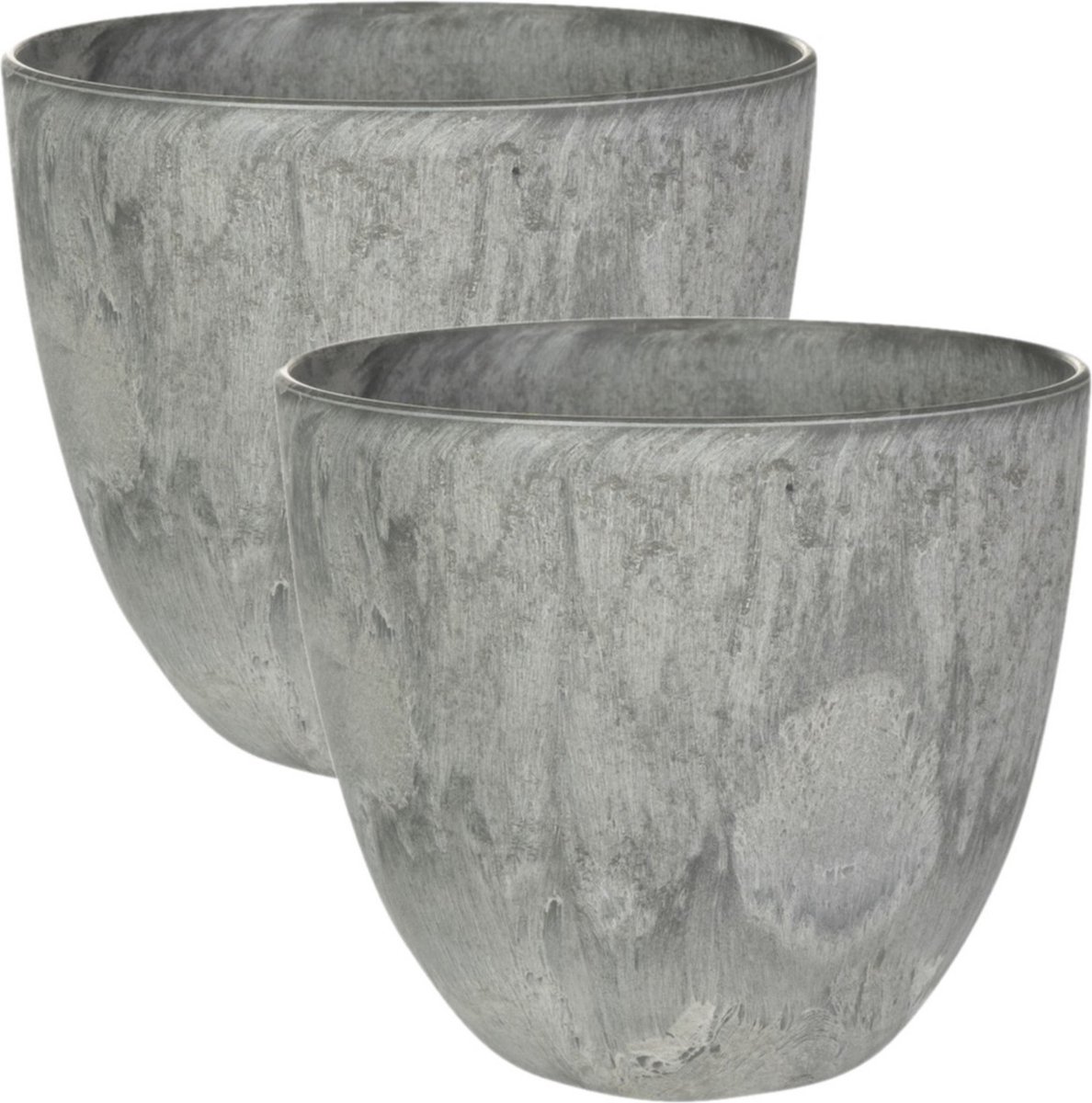 Ter Steege Bloempot - 3x stuks - grijs - natuursteen look - D17 x H15 cm - voor binnen/buiten