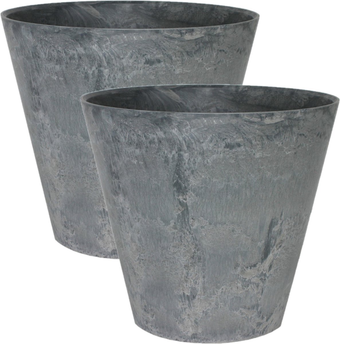 Ter Steege Plantenpot/bloempot - 2x - natuursteen look grijs - D17 x H15 cm