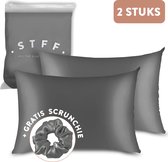 STFF & Co® Satijnen Kussensloop – 2 Stuks – Anti Age Silk – Satijn Haarverzorging – Krullend Haar Producten – Huidverzorging – Curly Girl Producten – 60x70 cm – Valentijn – Donker Grijs