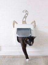 DEUR DECORATIE / DOOR DECORATION - KATTENACCESSOIRES / CAT ACCESSORIES - KATTENLUIK GESTREEPT / CAT DOOR STRIPED - 15 x 20cm - LICHT HOUT / NATURAL WOOD - TABBY KITTY PASS - INTERI