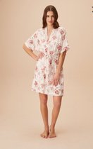 Suwen- Dames Ochtendjas / Kimono Bloemen Print Ecru Maat M