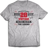 28 Jaar Legend - Feest kado T-Shirt Heren / Dames - Antraciet Grijs / Rood - Perfect Verjaardag Cadeau Shirt - grappige Spreuken, Zinnen en Teksten. Maat 3XL