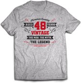 48 Jaar Legend - Feest kado T-Shirt Heren / Dames - Antraciet Grijs / Rood - Perfect Verjaardag Cadeau Shirt - grappige Spreuken, Zinnen en Teksten. Maat M