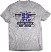 53 Jaar Legend - Feest kado T-Shirt Heren / Dames - Antraciet Grijs / Donker Blauw - Perfect Verjaardag Cadeau Shirt - grappige Spreuken, Zinnen en Teksten. Maat S