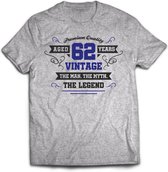 62 Jaar Legend - Feest kado T-Shirt Heren / Dames - Antraciet Grijs / Donker Blauw - Perfect Verjaardag Cadeau Shirt - grappige Spreuken, Zinnen en Teksten. Maat XXL