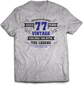 77 Jaar Legend - Feest kado T-Shirt Heren / Dames - Antraciet Grijs / Donker Blauw - Perfect Verjaardag Cadeau Shirt - grappige Spreuken, Zinnen en Teksten. Maat L