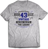 43 Jaar Legend - Feest kado T-Shirt Heren / Dames - Antraciet Grijs / Donker Blauw - Perfect Verjaardag Cadeau Shirt - grappige Spreuken, Zinnen en Teksten. Maat XL