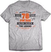 78 Jaar Legend - Feest kado T-Shirt Heren / Dames - Antraciet Grijs / Oranje - Perfect Verjaardag Cadeau Shirt - grappige Spreuken, Zinnen en Teksten. Maat L