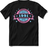 1991 Premium Quality | Feest Kado T-Shirt Heren - Dames | Licht Roze - Licht Blauw | Perfect Verjaardag Cadeau Shirt | Grappige Spreuken - Zinnen - Teksten | Maat 3XL