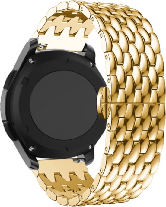 Strap-it Smartwatch bandje 22mm - bandje staal drakenpatroon geschikt voor Samsung Galaxy Watch 1 46mm / Watch 3 45mm / Gear S3 Classic & Frontier - Amazfit GTR 47mm / GTR 2 / GTR 3 - OnePlus Watch - goud