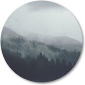 Bomen - Onder de sluipende mist - Muurcirkel Forex 70cm | Wandcirkel voor binnen - Minimalist - Landschap - Natuur