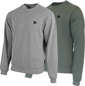 2 Pack Donnay - Fleece sweater ronde hals - Dean - Heren - Maat XXL - Silver-marl & Deep Army green (263)