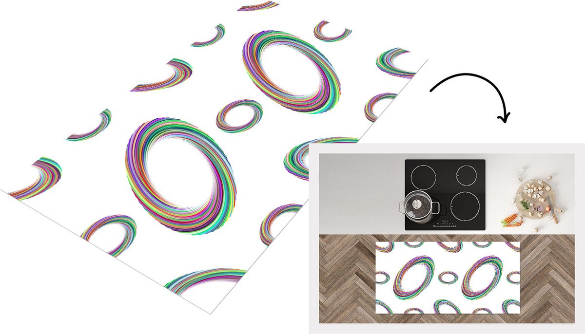 KitchenYeah Keukenloper - Loper keuken - Ring - Regenboog - Patronen - Keukenloper vinyl multicolor, foto 2