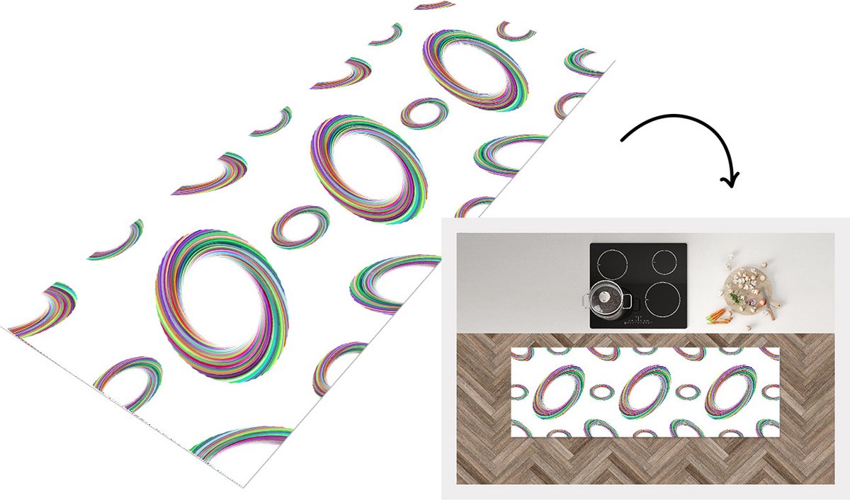 KitchenYeah Keukenloper - Loper keuken - Ring - Regenboog - Patronen - Keukenloper vinyl multicolor, foto 3