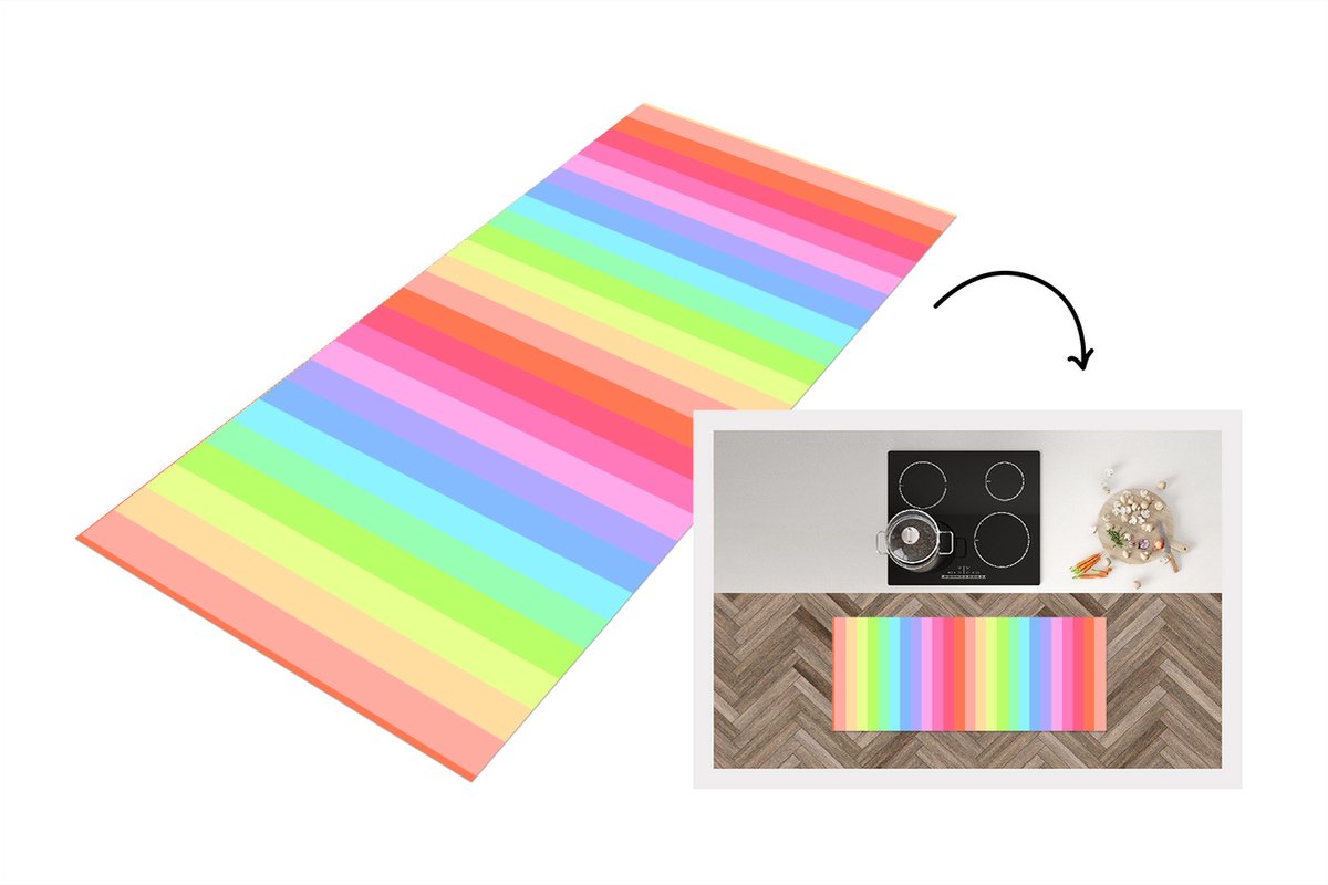 KitchenYeah Keukenloper - Loper keuken - Regenboog - Patronen - Pastel - 120x50 cm - Keukenloper vinyl Multicolor