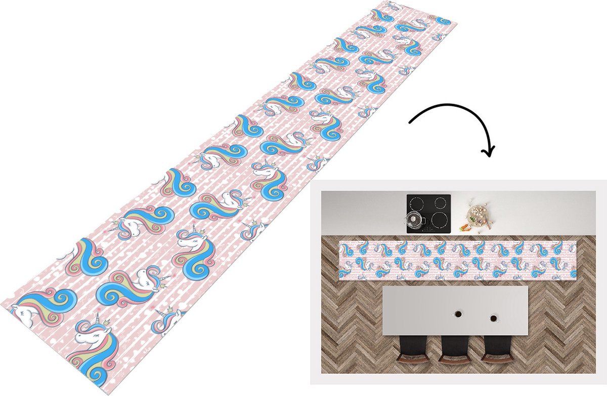 KitchenYeah Keukenloper - Loper keuken - Unicorn - Patronen - Roze - 300x50 cm - Keukenloper vinyl Multicolor