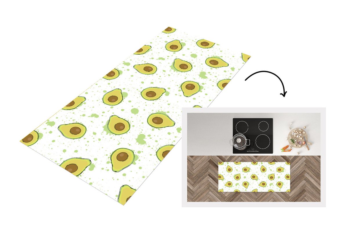 KitchenYeah Keukenloper - Loper keuken - Avocado - Patronen - Groen - 120x50 cm - Keukenloper vinyl Multicolor