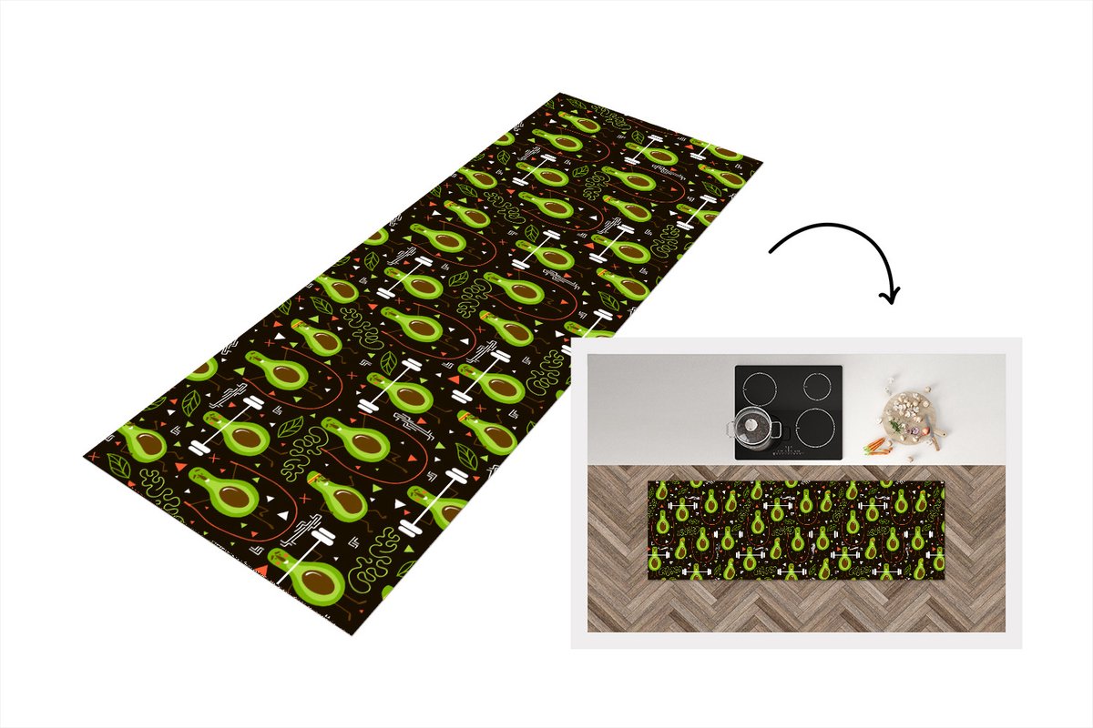 KitchenYeah Keukenloper - Loper keuken - Avocado - Fitness - Patronen - 180x60 cm - Keukenloper vinyl Multicolor