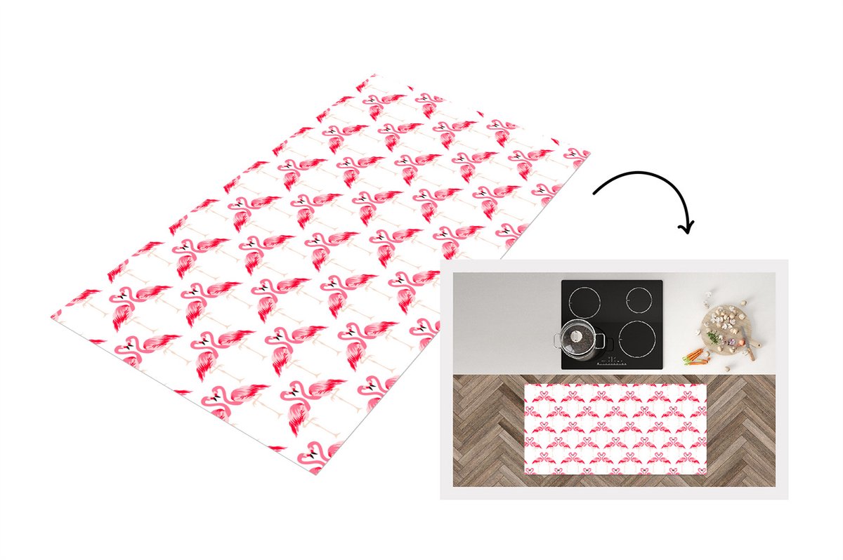 KitchenYeah Keukenloper - Loper keuken - Flamingo - Patronen - Roze - Jungle - 120x60 cm - Keukenloper vinyl Multicolor