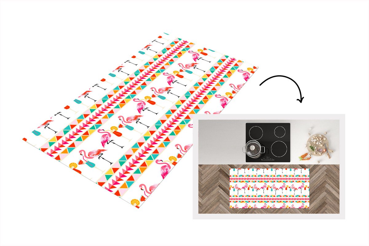 KitchenYeah Keukenloper - Loper keuken - Flamingo - Zomer - Cocktail - Patroon - 120x60 cm - Keukenloper vinyl Multicolor