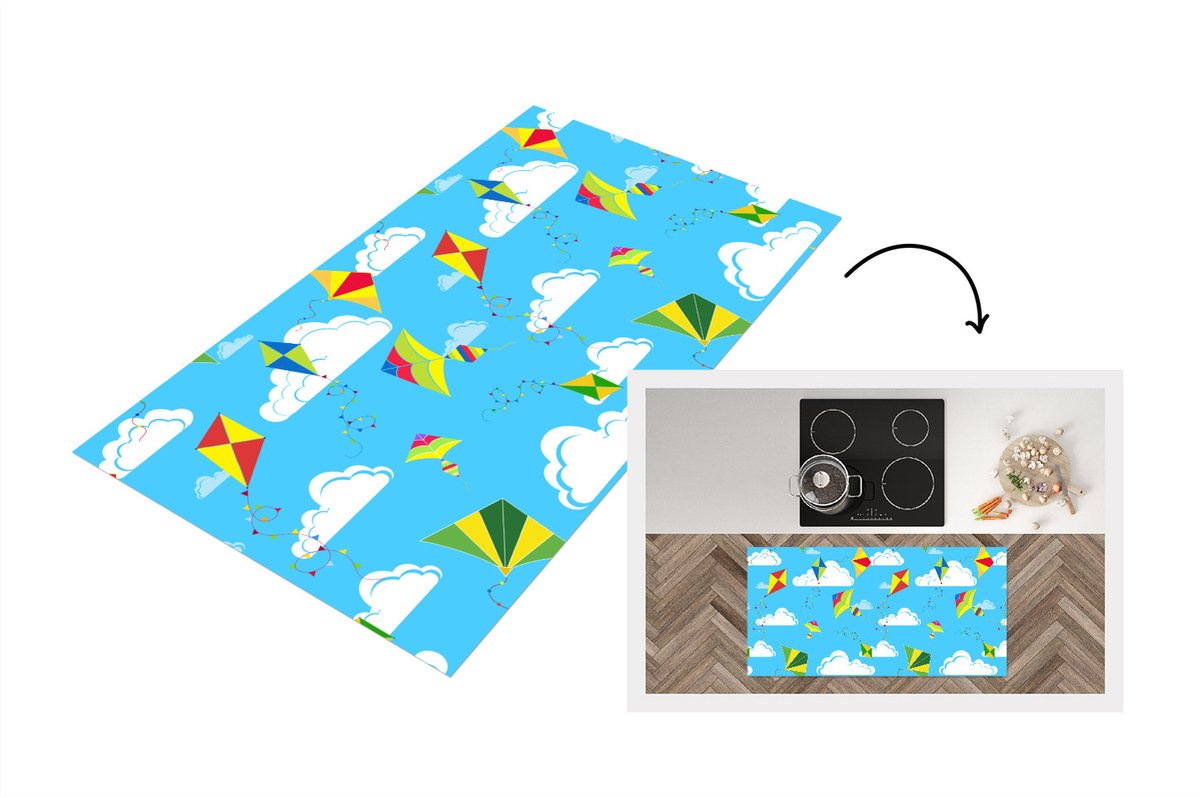 KitchenYeah Keukenloper - Loper keuken - Vlieger - Zomer - Patroon - 120x60 cm - Keukenloper vinyl Multicolor