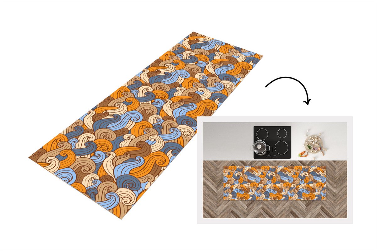 KitchenYeah Keukenloper - Loper keuken - Vintage - Japans - Patronen - 150x50 cm - Keukenloper vinyl Multicolor
