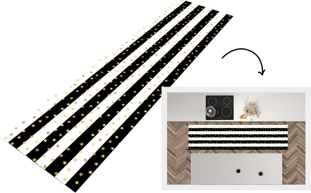 KitchenYeah Keukenloper - Loper keuken - Sterren - Goud - Confetti - Patronen - 240x60 cm - Keukenloper vinyl Multicolor