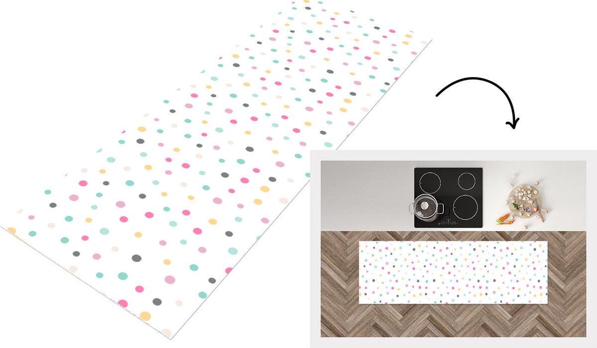 KitchenYeah Keukenloper - Loper keuken - Confetti - Pastel - Patronen - 180x60 cm - Keukenloper vinyl Multicolor
