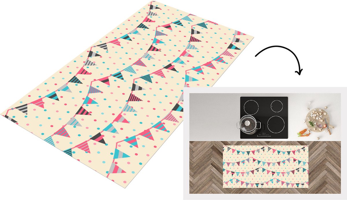 KitchenYeah Keukenloper - Loper keuken - Slingers - Patronen - Pastel - Keukenloper vinyl multicolor, foto 2
