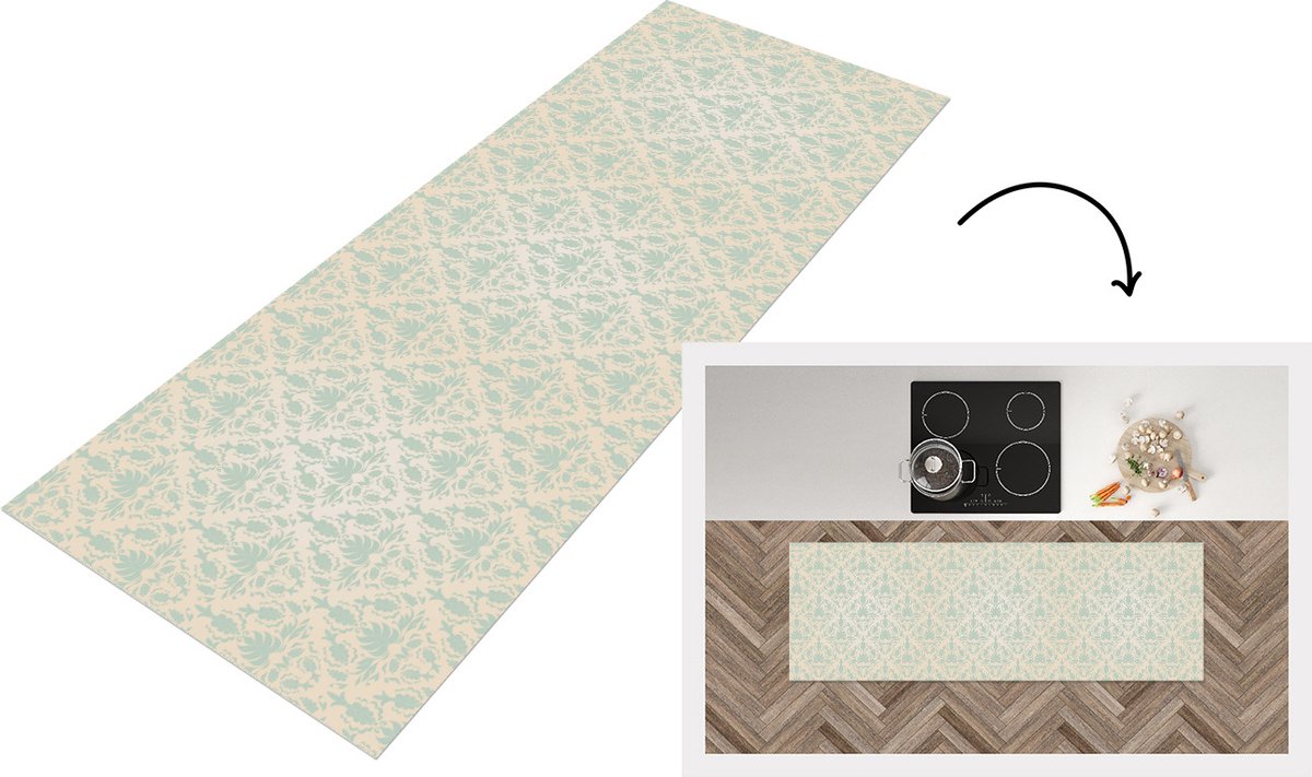 KitchenYeah Keukenloper - Loper keuken - Damast - Vintage - Pastel - Design - 180x60 cm - Keukenloper vinyl Multicolor
