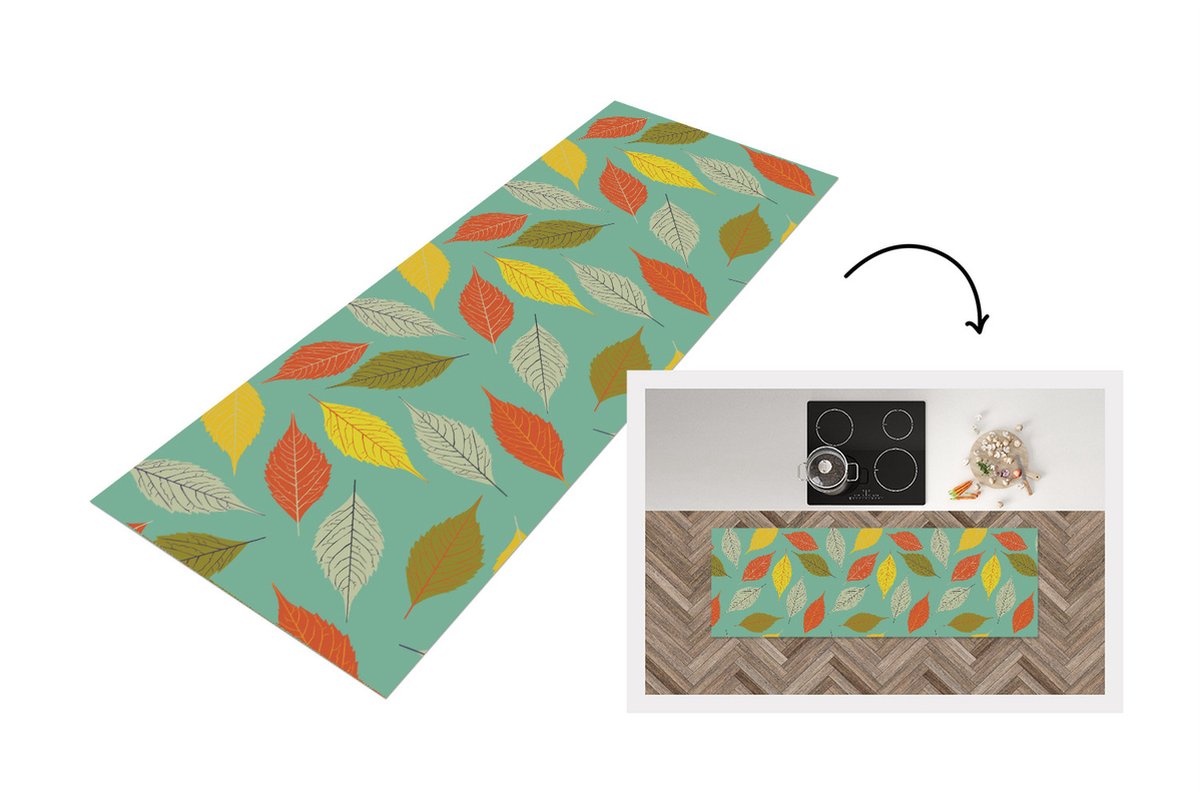 KitchenYeah Keukenloper - Loper keuken - Bladeren - Herfst - Vintage - Pastel - Patroon - 150x50 cm - Keukenloper vinyl Multicolor