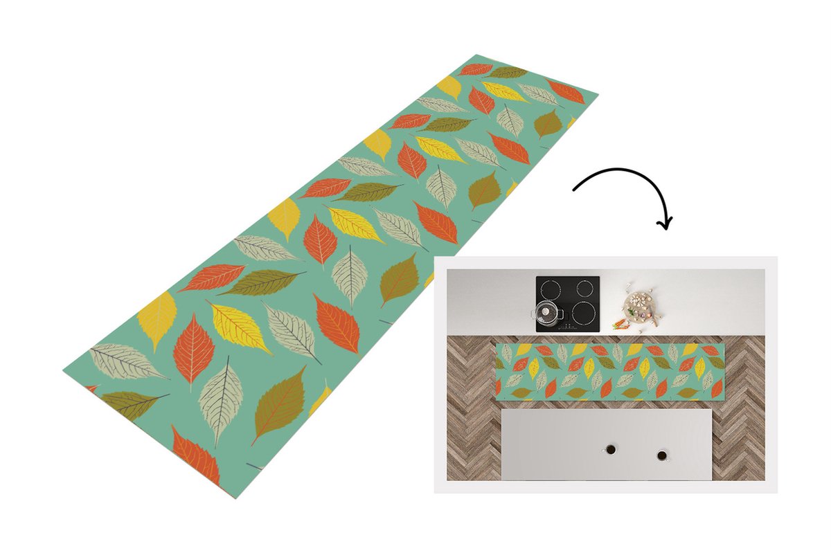 KitchenYeah Keukenloper - Loper keuken - Bladeren - Herfst - Vintage - Pastel - Patroon - 200x50 cm - Keukenloper vinyl Multicolor