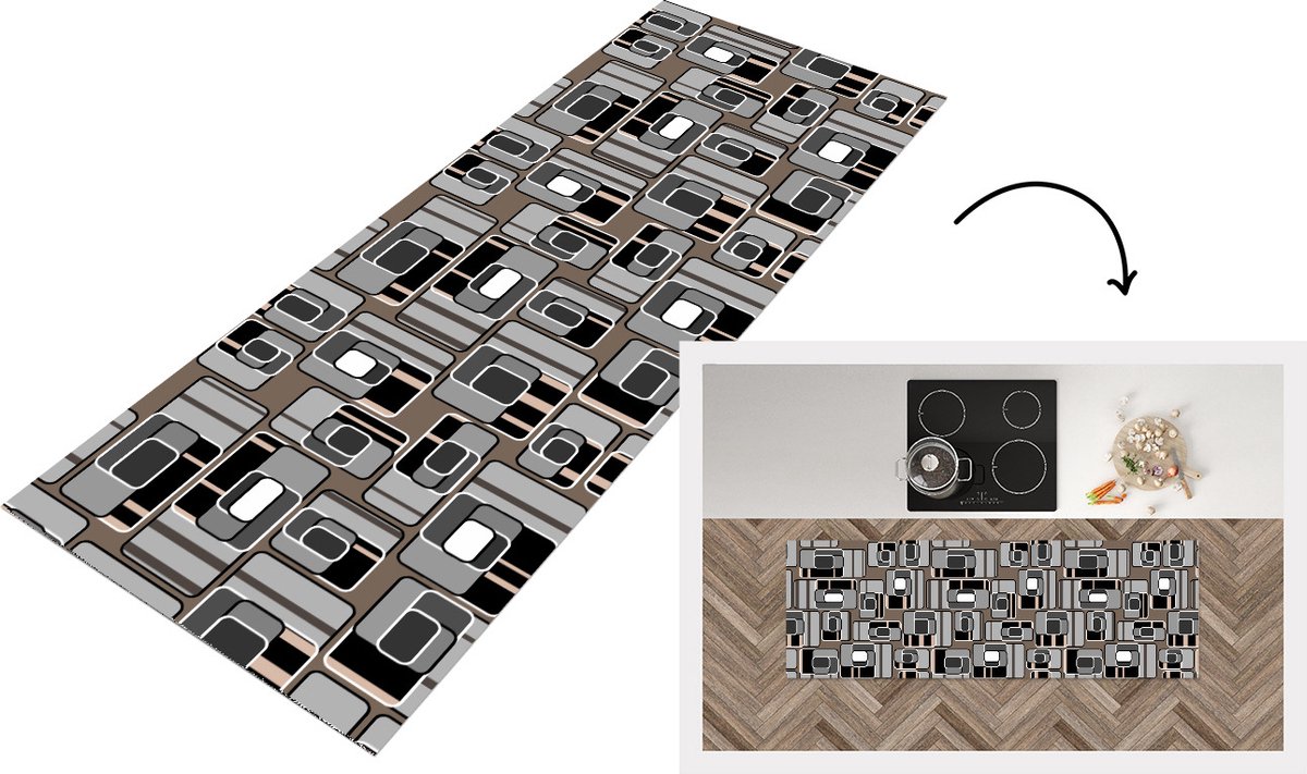 KitchenYeah Keukenloper - Loper keuken - Patronen - Abstract - Skyline - 150x50 cm - Keukenloper vinyl Multicolor