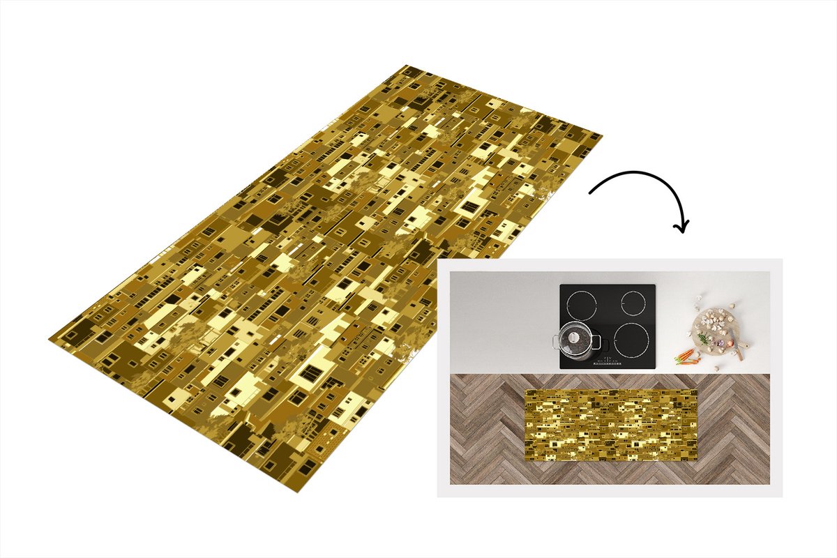 KitchenYeah Keukenloper - Loper keuken - Afrika - Patronen - Huis - 120x50 cm - Keukenloper vinyl Multicolor