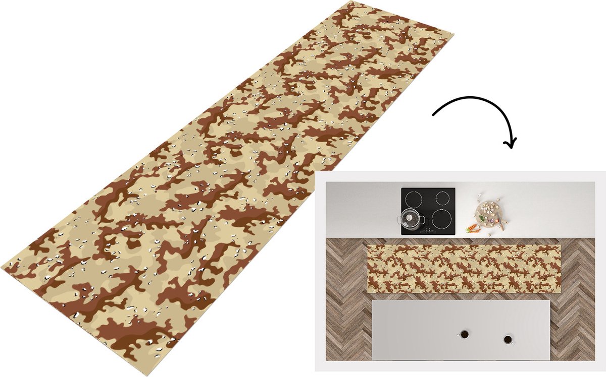 KitchenYeah Keukenloper - Loper keuken - Camouflage - Woestijn - Patronen - 200x50 cm - Keukenloper vinyl Multicolor