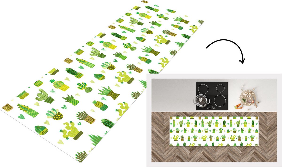 KitchenYeah Keukenloper - Loper keuken - Vetplanten - Patronen - Cactus - 180x60 cm - Keukenloper vinyl Multicolor