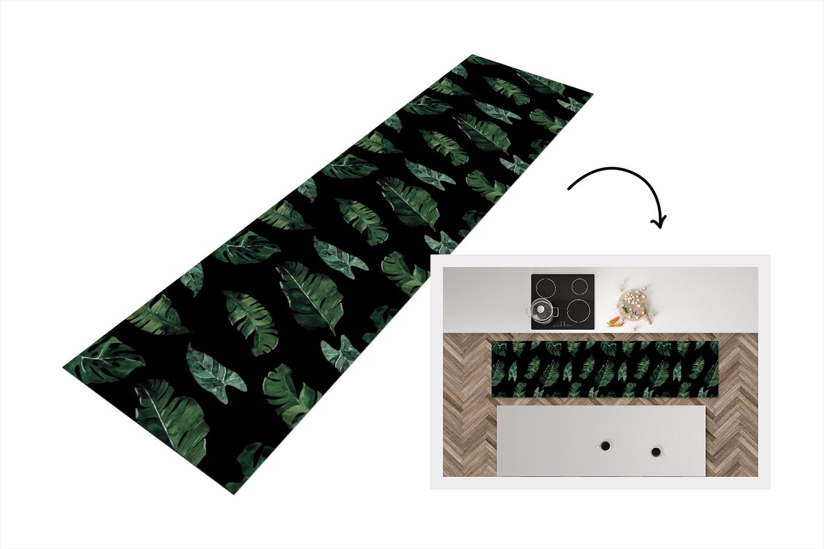 KitchenYeah Keukenloper - Loper keuken - Patronen - Planten - Bladeren - 200x50 cm - Keukenloper vinyl Multicolor