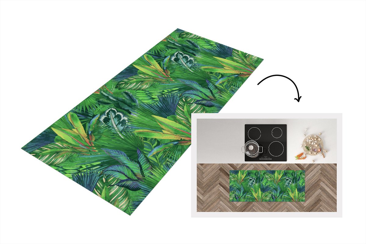 KitchenYeah Keukenloper - Loper keuken - Bladeren - Tropisch - Patronen - 120x50 cm - Keukenloper vinyl Multicolor