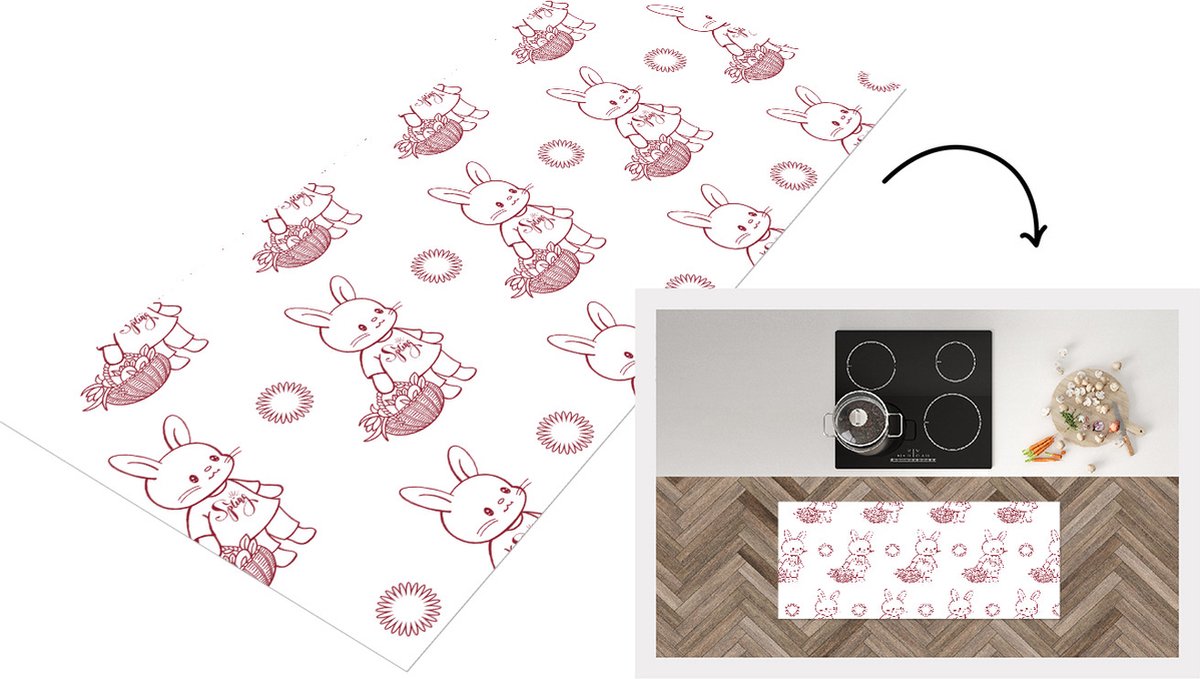 KitchenYeah Keukenloper - Loper keuken - Konijnen - Patronen - Dieren - Cartoon - 120x50 cm - Keukenloper vinyl Multicolor