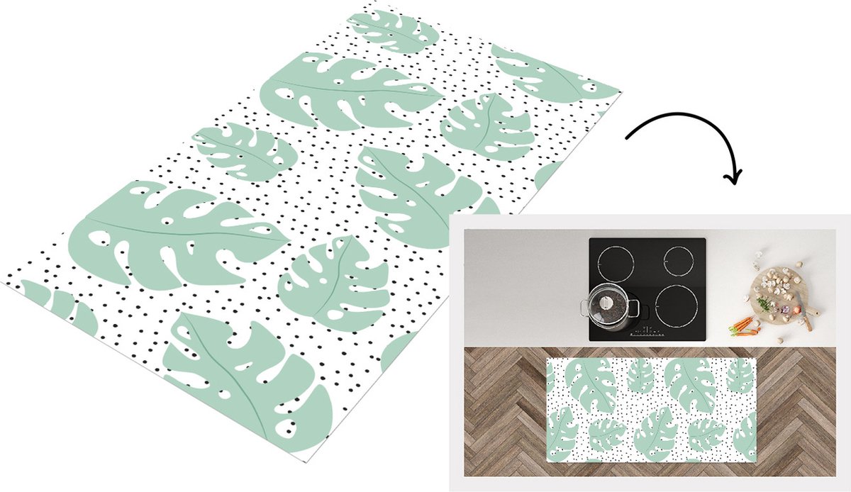 KitchenYeah Keukenloper - Loper keuken - Stippen - Monstera - Patronen - 120x60 cm - Keukenloper vinyl Multicolor
