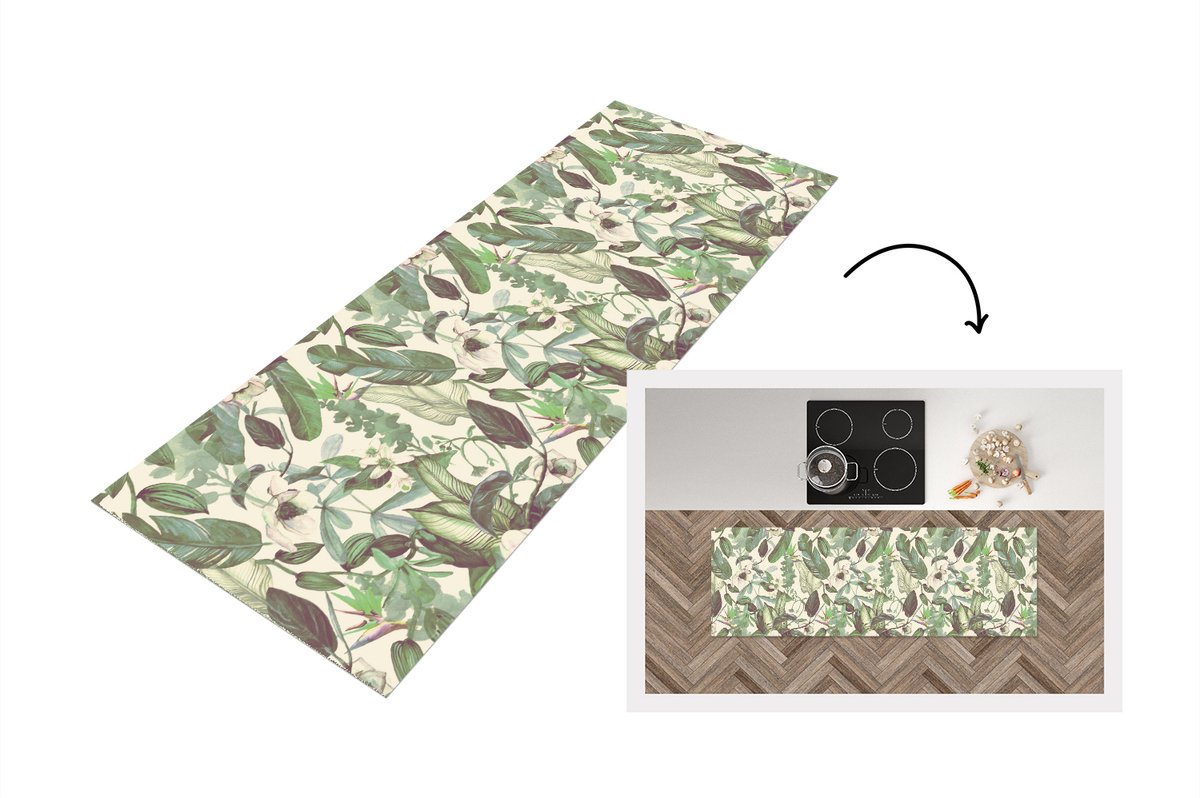 KitchenYeah Keukenloper - Loper keuken - Flora - Jungle - Vintage - Patronen - 180x60 cm - Keukenloper vinyl Multicolor