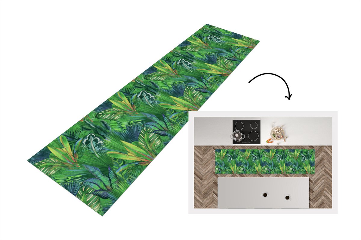 KitchenYeah Keukenloper - Loper keuken - Bladeren - Tropisch - Patronen - 200x50 cm - Keukenloper vinyl Multicolor