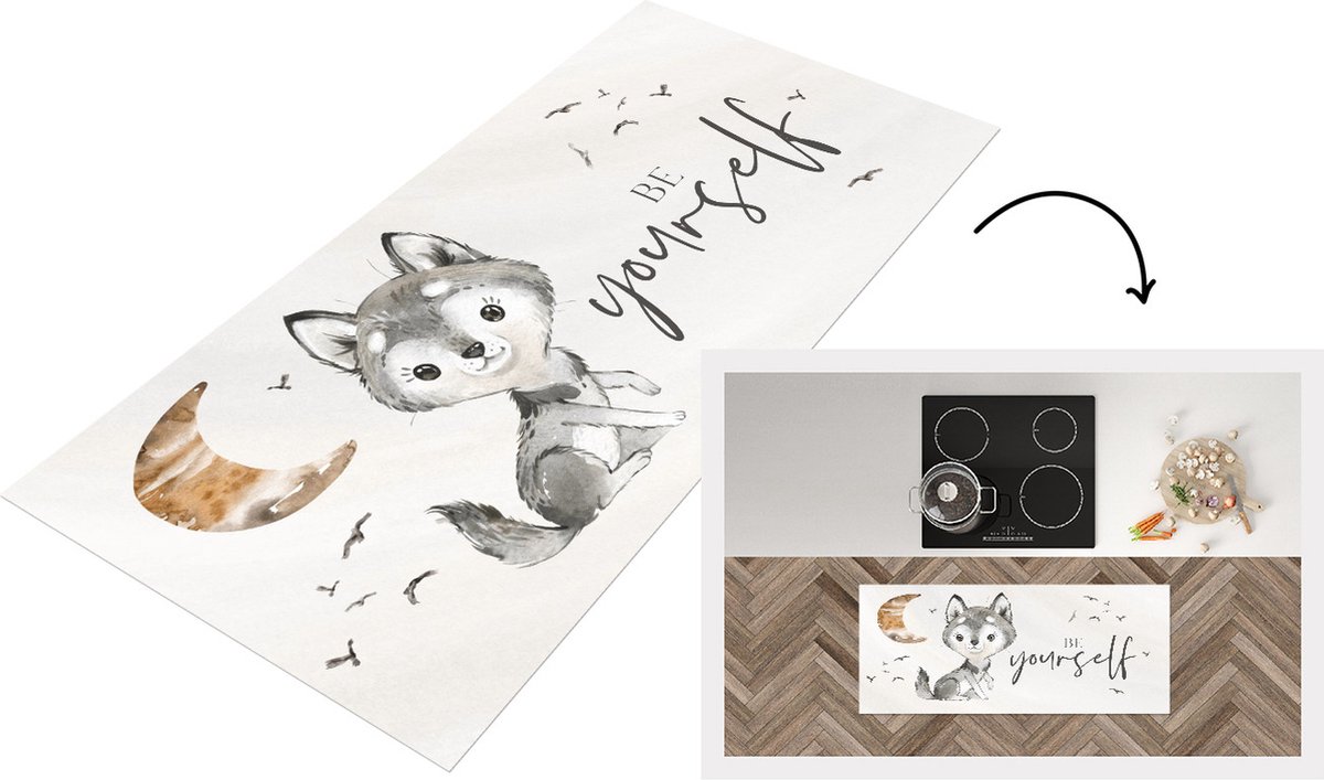 KitchenYeah Keukenloper - Loper keuken - Quotes - Spreuken - Kinderen - Be yourself - 120x50 cm - Keukenloper vinyl Multicolor