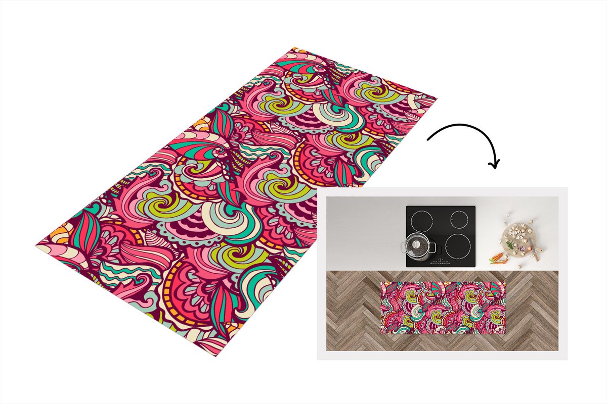 KitchenYeah Keukenloper - Loper keuken - Bloemen - Bladeren - Regenboog - Hippie - Design - 120x50 cm - Keukenloper vinyl Multicolor