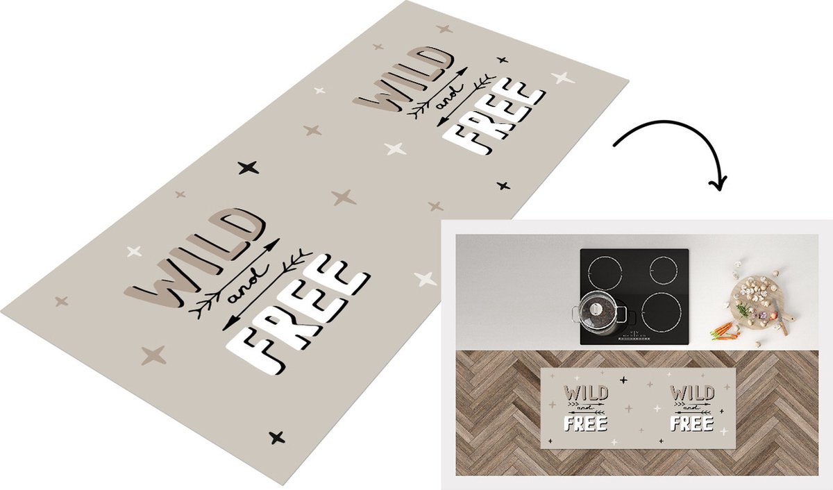 KitchenYeah Keukenloper - Loper keuken - Spreuken - Quotes - Baby - Wild and free - 120x50 cm - Keukenloper vinyl Multicolor