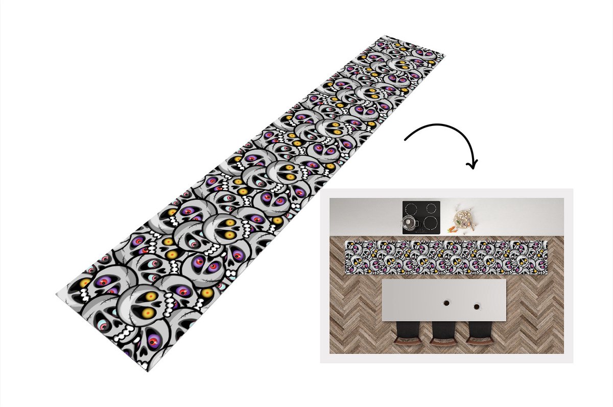 Keukenloper - Loper keuken - Schedel - Patroon - Ogen - 300x50 cm - Keukenloper vinyl
