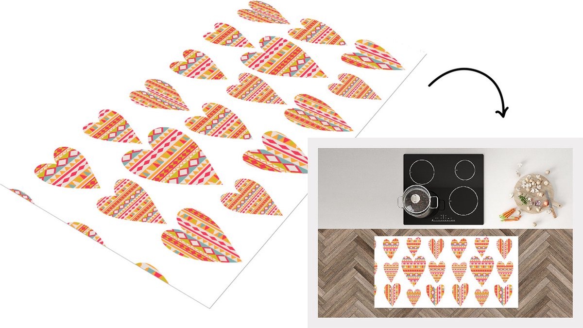 KitchenYeah Keukenloper - Loper keuken - Hart - Zuid-Amerika - Patronen - 120x60 cm - Keukenloper vinyl Multicolor